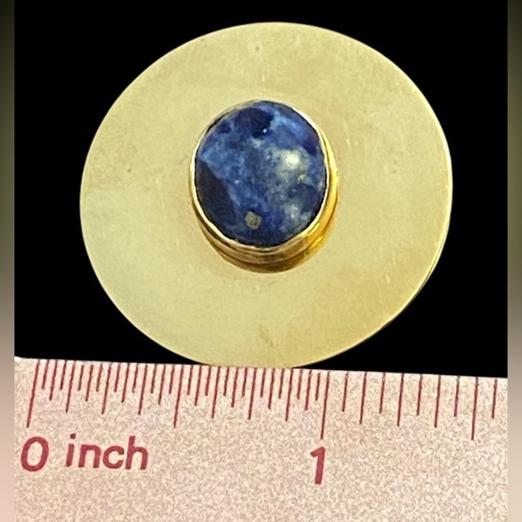 Vintage Lapis Signed Lamode Karatclad Gold Filled Round Brooch #8082 - Picture 3 of 4